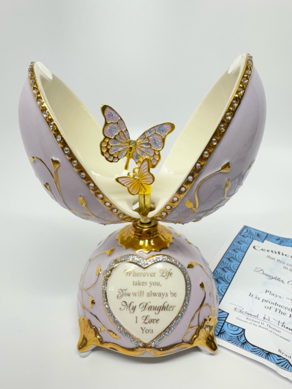 Bradford Exchange Daughter Wherever Life Takes You Butterfly Egg Music Box 22K